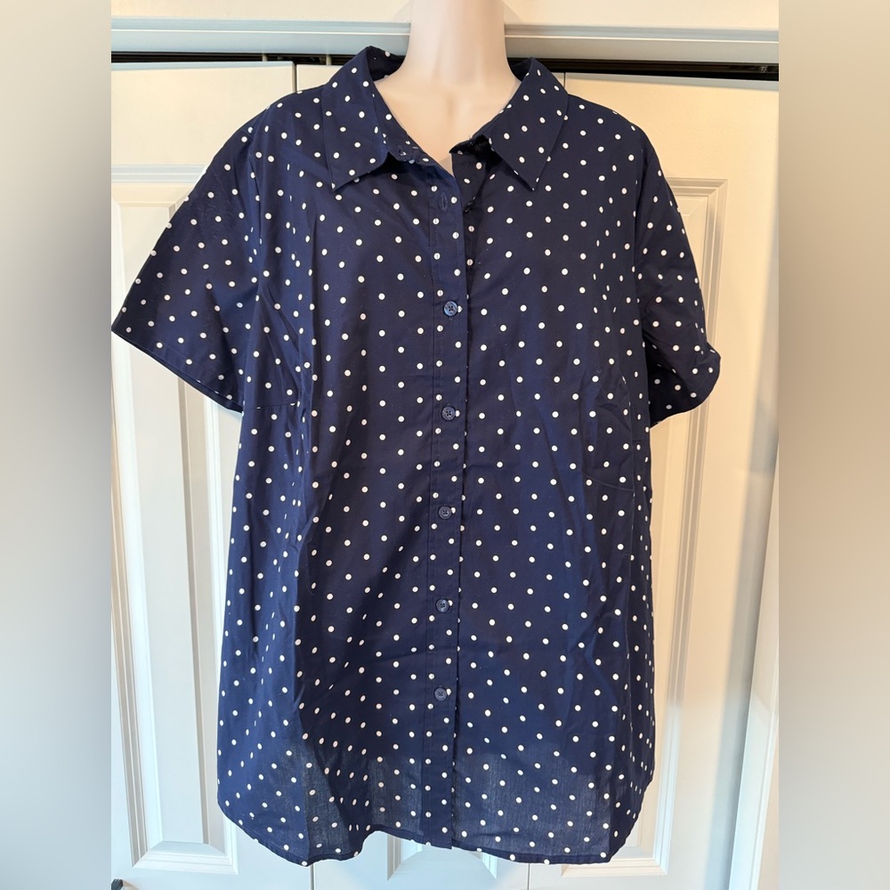 Woman Within navy polka dot blouse top shirt 22 24